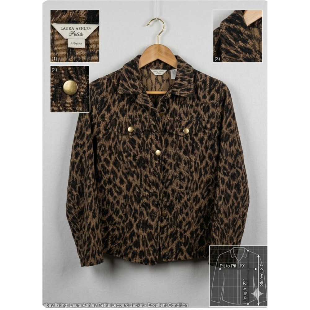 Laura Ashley Petite Leopard Print Jacket Brown Black Jacquard Button‎ Front PS